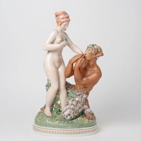 Royal Copenhagen Porcelain Figural Group Titled "The Handkiss"