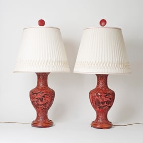 Pair of Chinese Cinnabar Lacquer Vases as Lamps