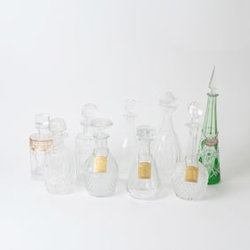 Group of Nine Glass Decanters