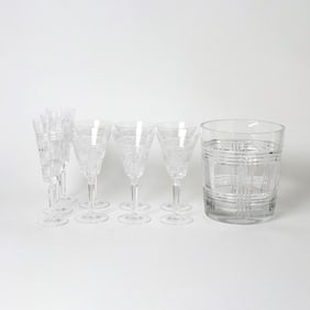 Group of Ralph Lauren Glass "Glen Plaid" Pattern Table Articles