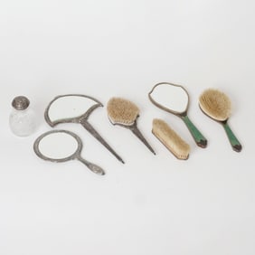 Group of Silver, Silver Plate, and Enamel Dressing Articles