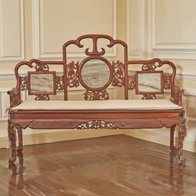 Chinese Marble Inset Hardwood Settee
