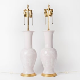 A Pair of Chinese Pink Porcelain Vases Mounted as Table Lamps