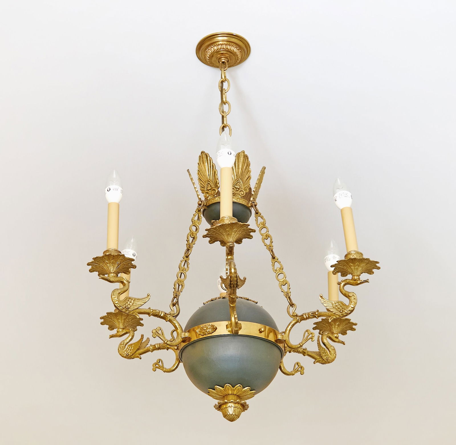 Empire Style Patinated and Gilt Bronze Six Light Fixture (1 of 1)