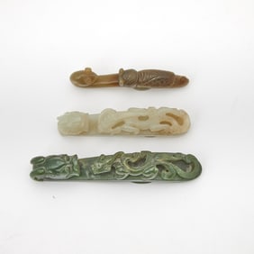 Three Chinese Jade Belt Hooks 19th-20th Century