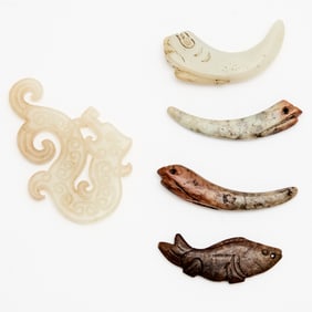 A Group of Five Chinese Archaistic Jade Carvings