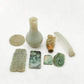 Eight Chinese Jade and Jadeite Carvings Qing Dynasty