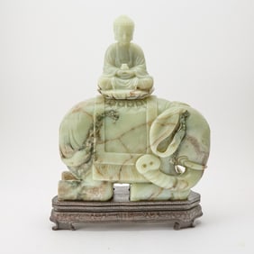 A Large Chinese Celadon Jade Elephant and Amitabha Qing Dynasty