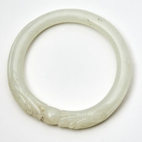 A Chinese White Jade 'Dragon' Bangle Qing Dynasty