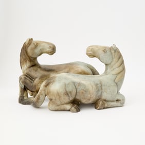 A Chinese Jade Carving of Two Horses Qing Dynasty