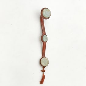 A Chinese Jade-Inset Wood Ruyi Scepter 20th Century