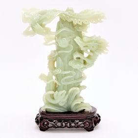 A Chinese Celadon Jade 'Dragon and Phoenix' Vase and Cover 20th century