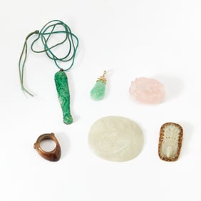 A Group of Chinese Hardstone Carvings and Accessories Qing Dynasty-Republic Period