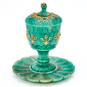 A Mughal-Style Jade Covered Cup and Underplate Likely Indian, 19th century