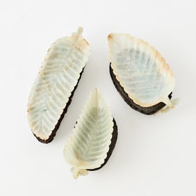 Three Chinese Hardstone Leaf-form Dishes Late Qing Dynasty