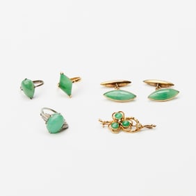 A Group of Chinese Jadeite, Gold and Silver Articles Early 20th Century