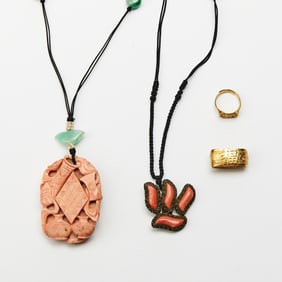 A Group of Chinese Gold and Coral Jewelry Articles Early 20th Century