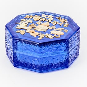 A Chinese Shell-Inset Peking Glass Box and Cover Likely 1st Half of 20th Century
