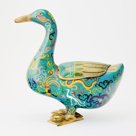 A Chinese Cloisonne Enamel Mandarin Duck 20th Century