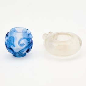 Two Chinese Peking Glass Bird Feeders Qing Dynasty