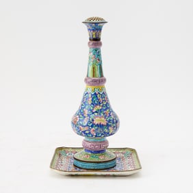 A Chinese Enamel Water Sprinkler and Tray 19th Century