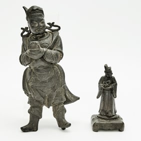 Two Chinese Cast Bronze Figures Late Ming Dynasty