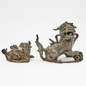 Two Chinese Cast Bronze Figures 17th Century