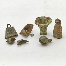 Seven Small Chinese Bronze Bells Han Dynasty and later