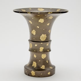 A Chinese Gold Splashed Bronze Gu Vase Qing Dynasty
