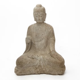 A Large Chinese Stone Figure of Shakyamuni Ming Dynasty or earlier
