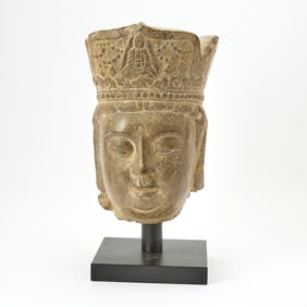 A Chinese Carved Stone Head of Guanyin Yuan Dynasty or Later