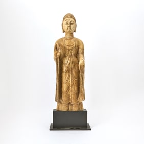 A Chinese Marble Figure of Standing Buddha Tang Dynasty or later