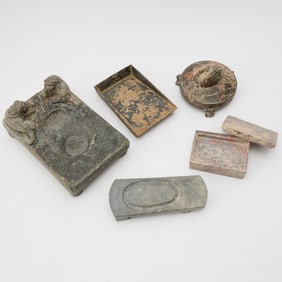 Five Chinese Carved Inkstones 20th Century and Earlier