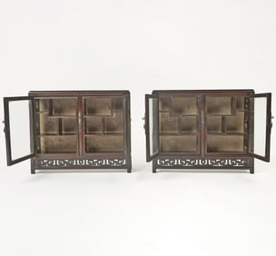 A Pair of Chinese Hardwood Collector’s Cabinets Qing Dynasty