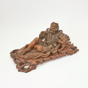 A Chinese Wood Carving Figure and Stand Republic Period