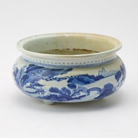 A Large Chinese Blue and White Porcelain Censer Chenghua Mark, Kangxi Period