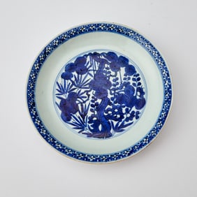 A Chinese Blue and White Porcelain 'Three Friends of Winter' Dish Wanli Mark and of the Period