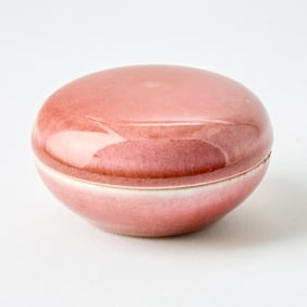 A Chinese Peachbloom Glazed Porcelain Paste Box and Cover Kangxi Mark, Qing Dynasty