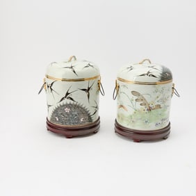 A Pair of Chinese Famille Rose Porcelain Vases and Covers Late Qing Dynasty