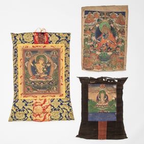 Three Buddhist Thangkas 19th century