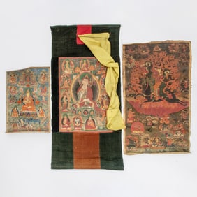 Three Tibetan Thangkas 19th century
