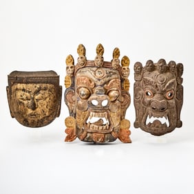 A Group of Carved and Polychromed Wood Masks 19th-20th century and earlier