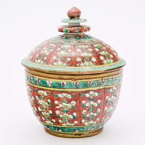 A Thai-Market Bencharong Porcelain Jar and Cover 19th Century