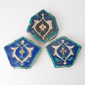 A Group of Three Polygonal Timurid Cuerda Seca Pottery Tiles 15th Century