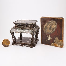 Three Japanese Lacquered and Shell-Inlay Articles Edo-Meiji Period