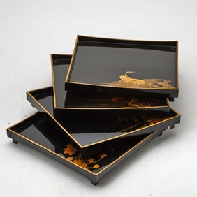 Four Japanese Parcel Gilt Lacquer Stacking Trays 19th Century
