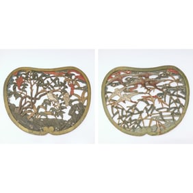 A Pair of Japanese Openwork Carved and Polychromed Wood Panels Edo Period