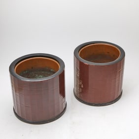 A Pair of Japanese Red and Black Lacquer Hibachi 19th Century