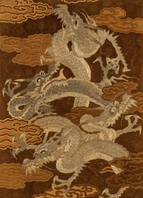 A Japanese Embroidered Silk Dragon Panel Meiji Period