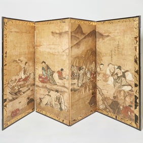A Japanese Four-Fold Byoyu Screen Genroku, c. 1702